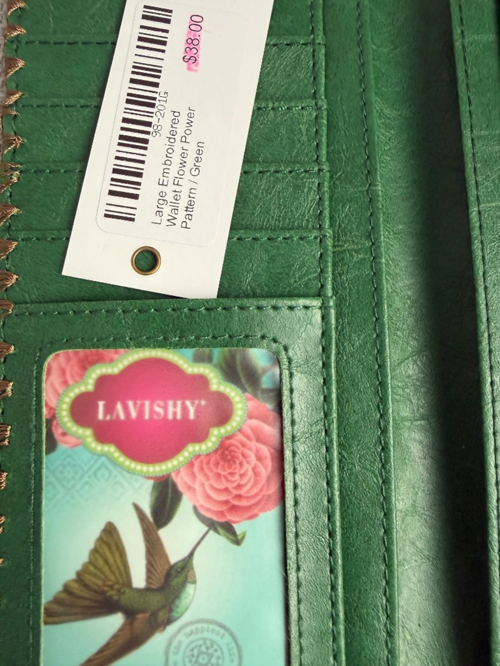 Lavishy NWT Large Embroidered Green with Flower Wallet - Picture 4 of 5